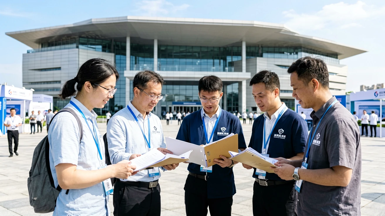 企业团队为上海外贸展会做现场准备