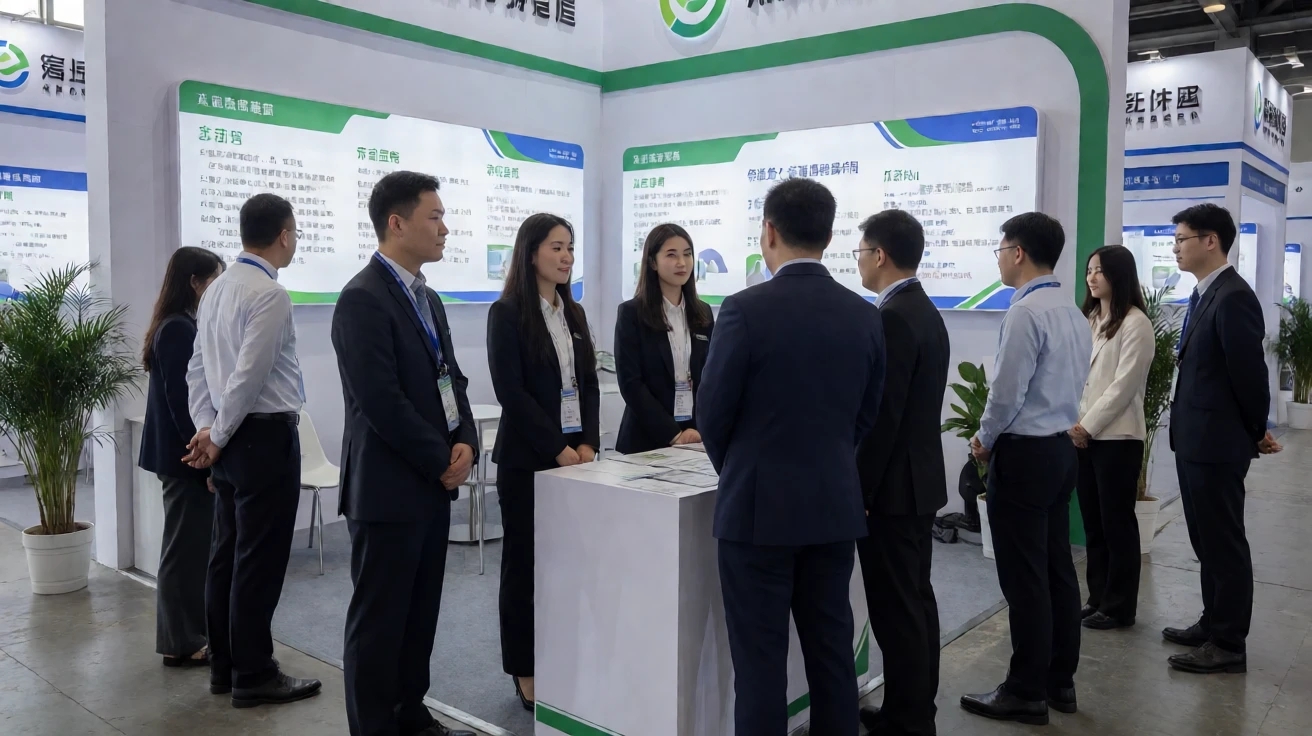 展会现场展台、观众动线与商务洽谈场景