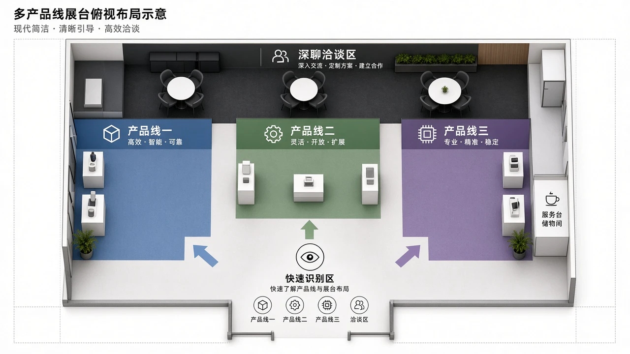 多产品线展台怎么安排展示分区：让客户快速找到对应产品与讲解人员