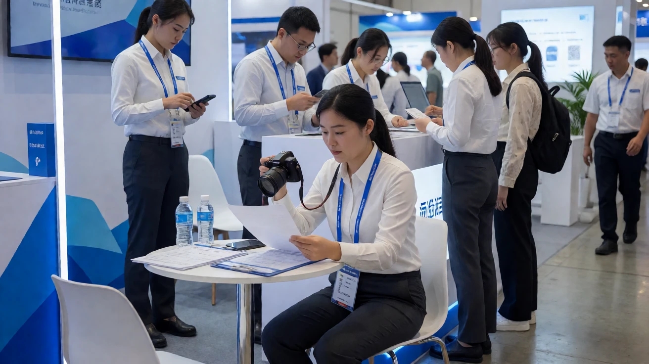 展会现场进行观察记录和线索收集