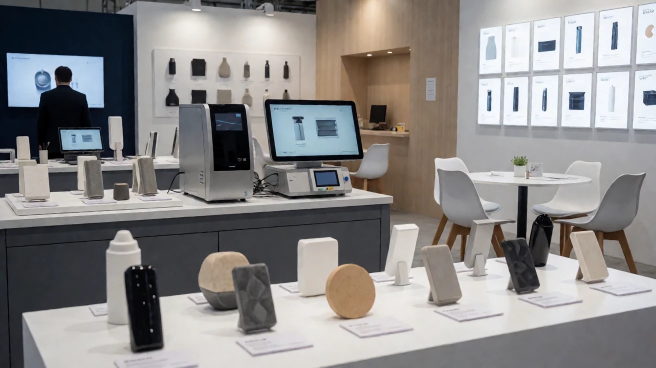 展台上按功能分区陈列的参展样品